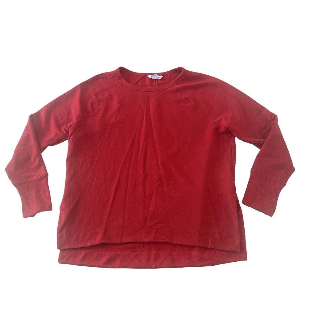 Athleta Women's Size L Red Fleece Crewneck Shirt Side Slit Cozy Long Sleeve